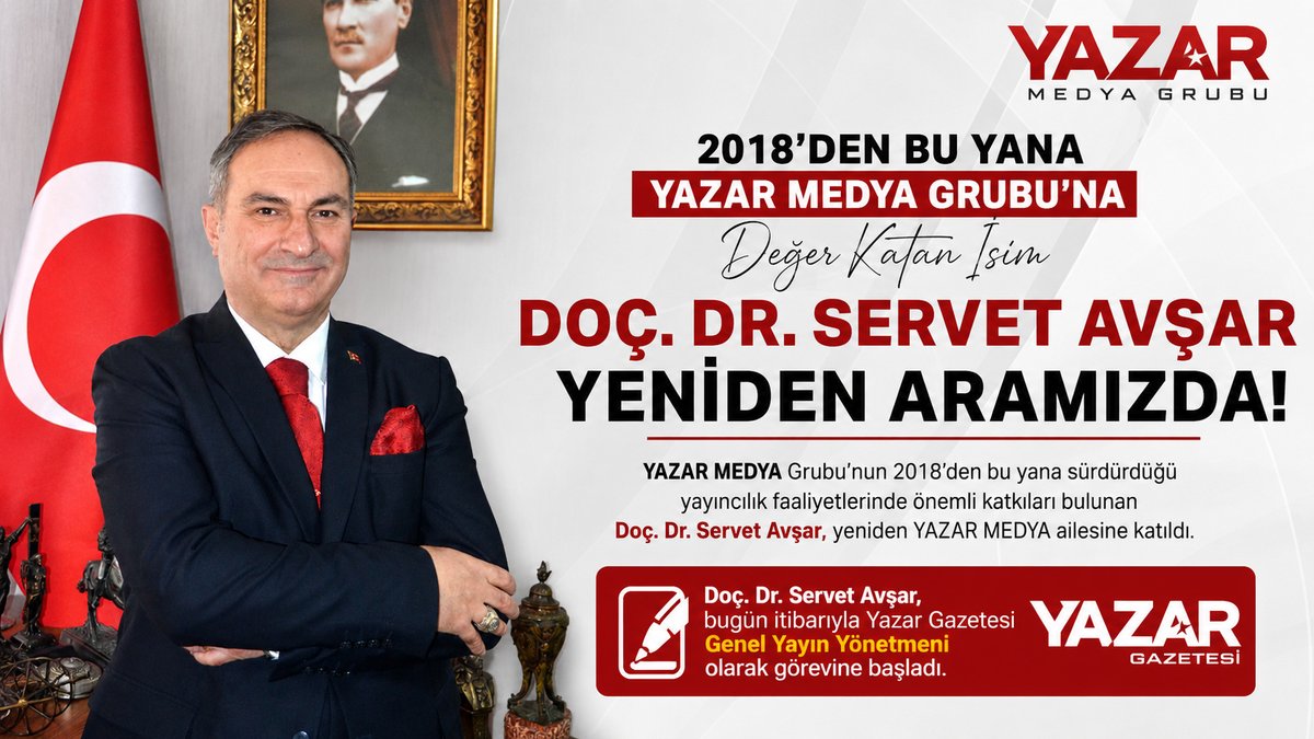 Doç. Dr. Servet Avşar Yeniden YAZAR MEDYA Grubu’nda