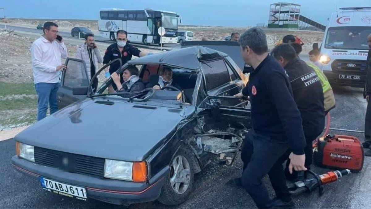 Karaman’da Trafik Kazası: 3 Yaralı, Karı Koca İtfaiye Ekiplerince Kurtarıldı