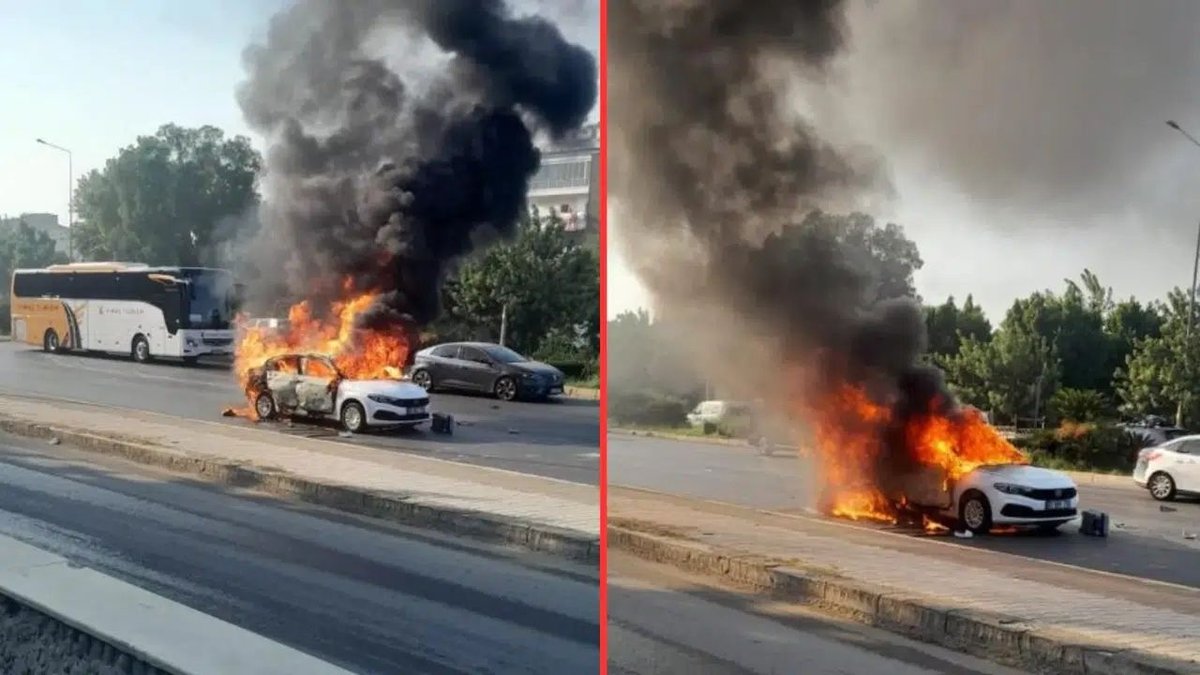 Antalya’da LPG’li otomobil seyir halindeyken alev aldı: 4 kişi yaralandı